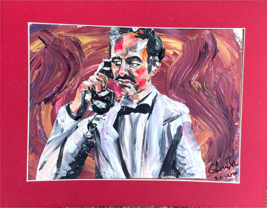 Original painting of Manuel from the fire scene in Fawlty Towers by Georgina Baillie